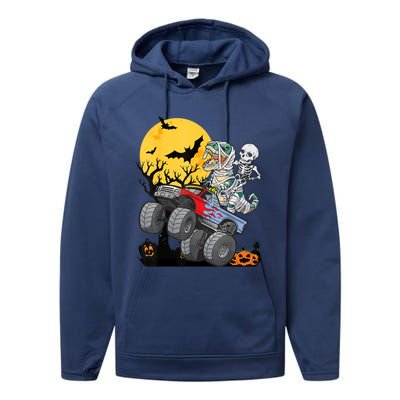 Boy Halloween Monster Truck Pumpkin Mummy Dinosaur T Rex Performance Fleece Hoodie