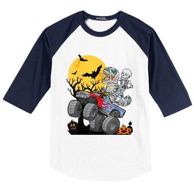 Boy Halloween Monster Truck Pumpkin Mummy Dinosaur T Rex Baseball Sleeve Shirt