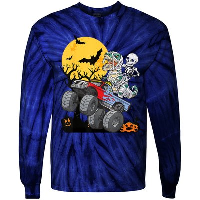 Boy Halloween Monster Truck Pumpkin Mummy Dinosaur T Rex Tie-Dye Long Sleeve Shirt