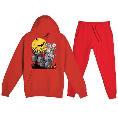 Boy Halloween Monster Truck Pumpkin Mummy Dinosaur T Rex Premium Hooded Sweatsuit Set