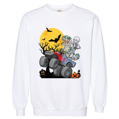 Boy Halloween Monster Truck Pumpkin Mummy Dinosaur T Rex Garment-Dyed Sweatshirt