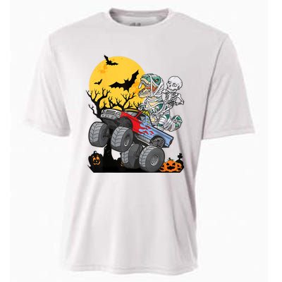 Boy Halloween Monster Truck Pumpkin Mummy Dinosaur T Rex Cooling Performance Crew T-Shirt