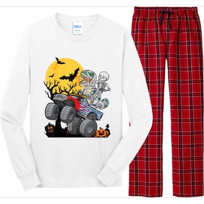 Boy Halloween Monster Truck Pumpkin Mummy Dinosaur T Rex Long Sleeve Pajama Set