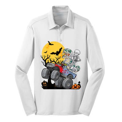 Boy Halloween Monster Truck Pumpkin Mummy Dinosaur T Rex Silk Touch Performance Long Sleeve Polo