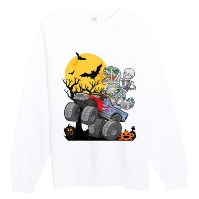 Boy Halloween Monster Truck Pumpkin Mummy Dinosaur T Rex Premium Crewneck Sweatshirt