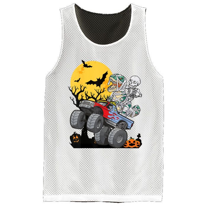 Boy Halloween Monster Truck Pumpkin Mummy Dinosaur T Rex Mesh Reversible Basketball Jersey Tank