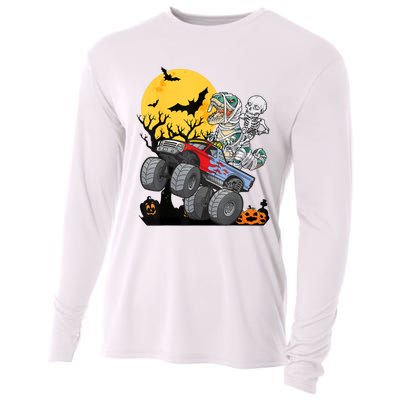 Boy Halloween Monster Truck Pumpkin Mummy Dinosaur T Rex Cooling Performance Long Sleeve Crew