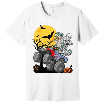 Boy Halloween Monster Truck Pumpkin Mummy Dinosaur T Rex Premium T-Shirt