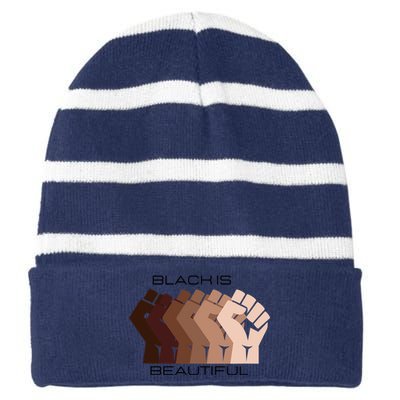 Black History Month Black Is Beautiful Striped Beanie with Solid Band