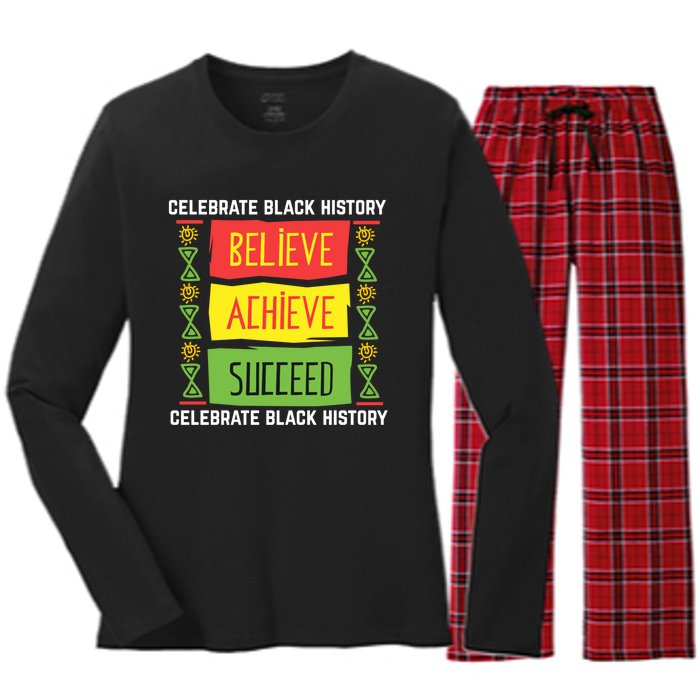 Black History Month Shirts Believe Achieve Succeed Gift Women's Long Sleeve Flannel Pajama Set 