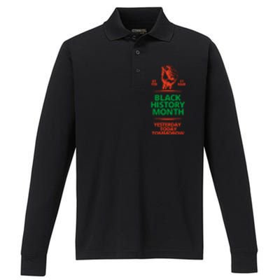 Black History Month African American Black Fist Yesterday Today Tomorrow Performance Long Sleeve Polo