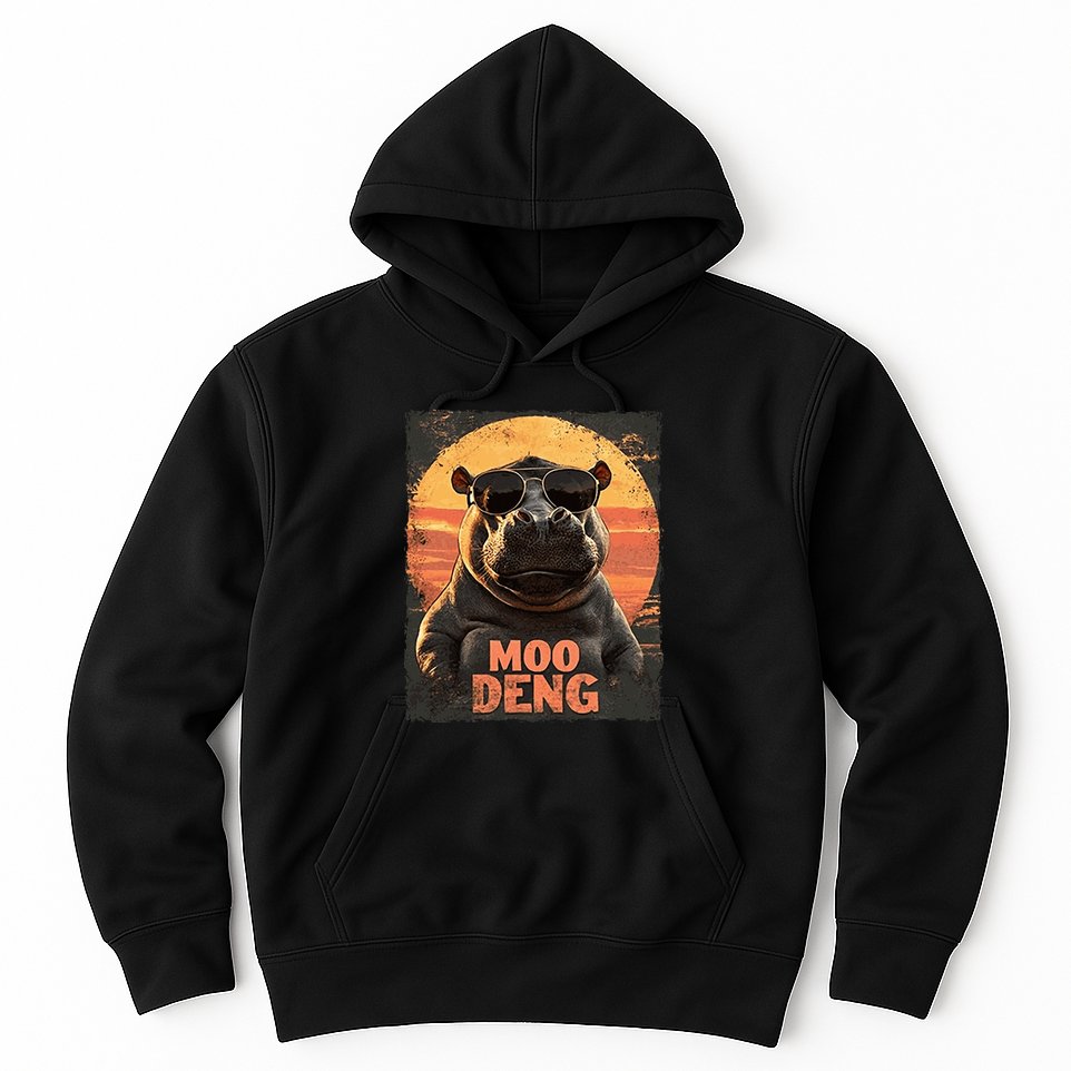 Baby Hippo Moo Deng Sunglasess Vintage Retro Hoodie