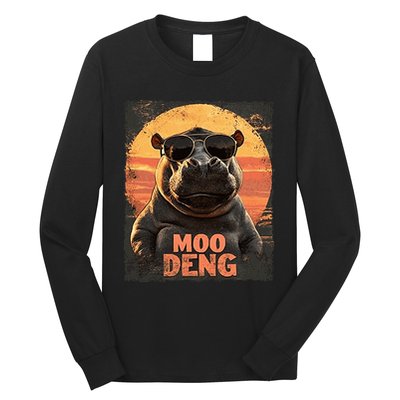 Baby Hippo Moo Deng Sunglasess Vintage Retro Long Sleeve Shirt