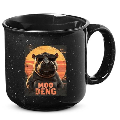 Baby Hippo Moo Deng Sunglasess Vintage Retro 15oz Campfire Ceramic Mug