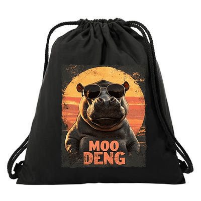 Baby Hippo Moo Deng Sunglasess Vintage Retro Drawstring Bag