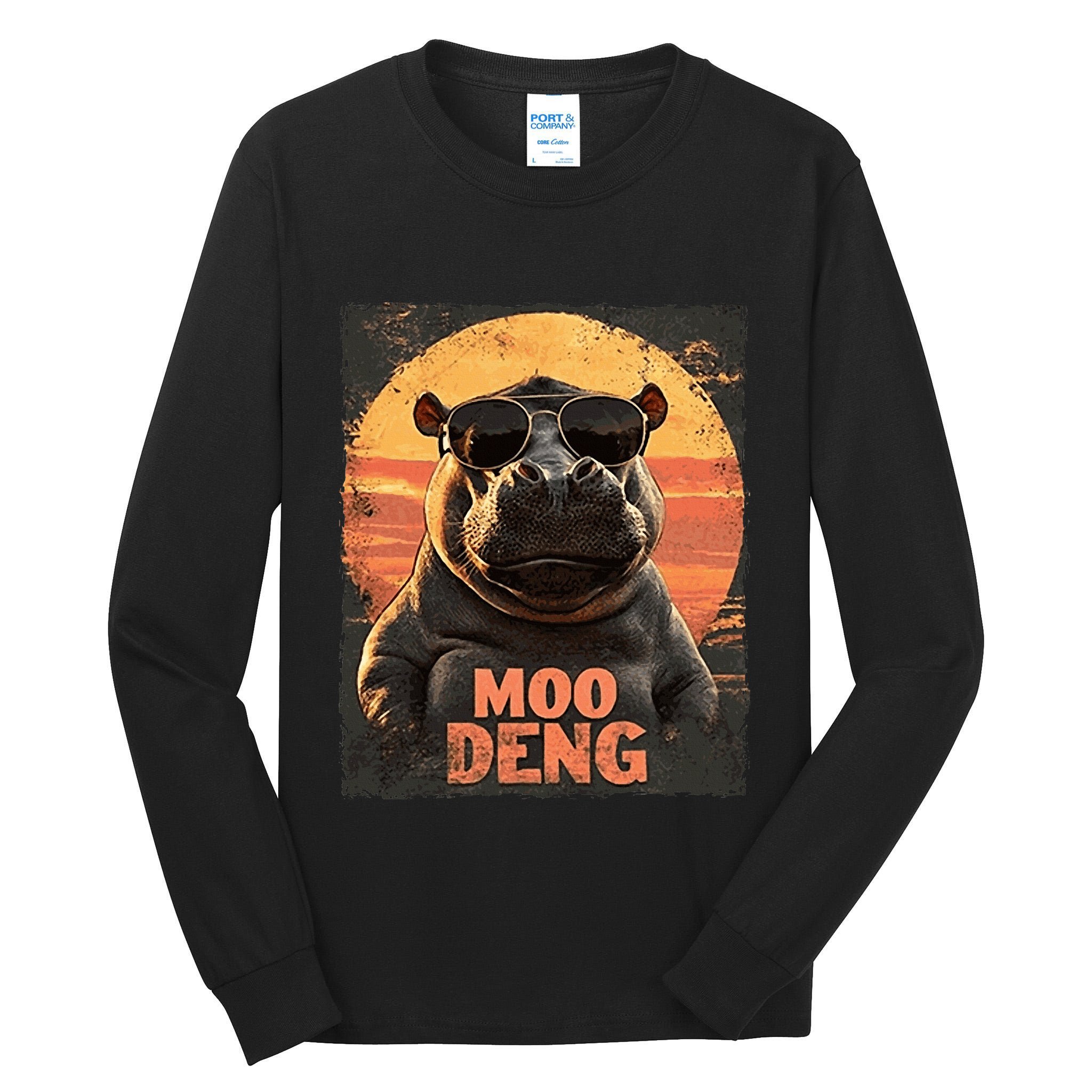 Baby Hippo Moo Deng Sunglasess Vintage Retro Tall Long Sleeve T-Shirt