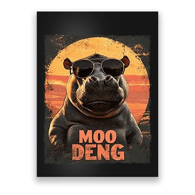 Baby Hippo Moo Deng Sunglasess Vintage Retro Poster