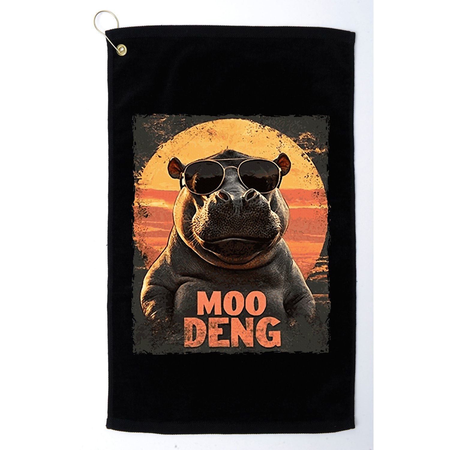 Baby Hippo Moo Deng Sunglasess Vintage Retro Golf Towel