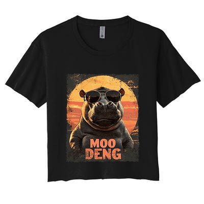 Baby Hippo Moo Deng Sunglasess Vintage Retro Crop Top