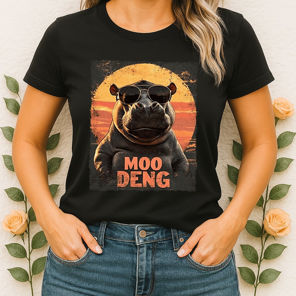 Baby Hippo Moo Deng Sunglasess Vintage Retro Womens T-Shirt