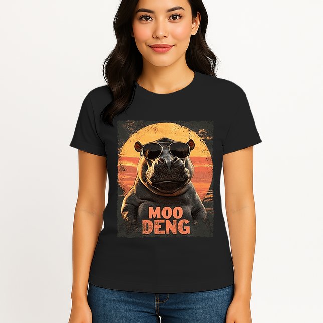 Baby Hippo Moo Deng Sunglasess Vintage Retro Womens T-Shirt