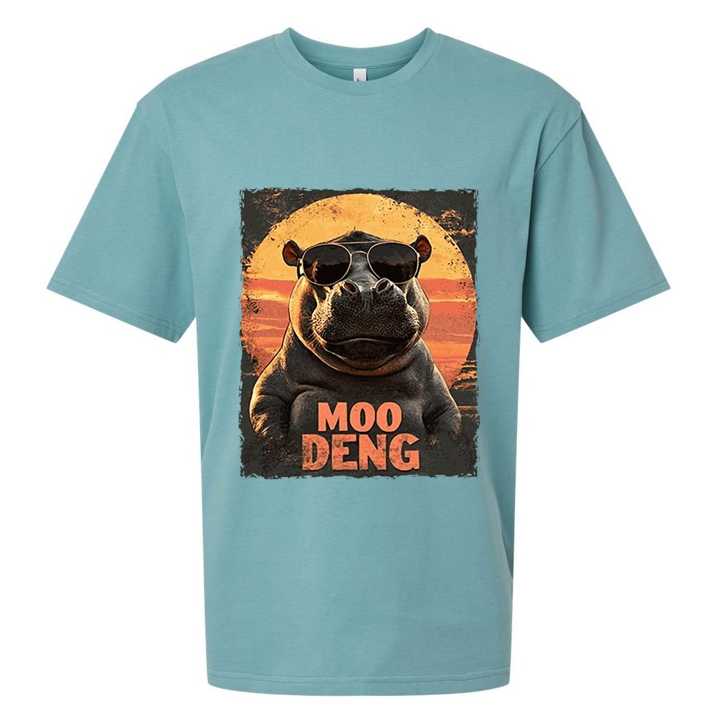 Baby Hippo Moo Deng Sunglasess Vintage Retro Sueded Cloud Jersey T-Shirt