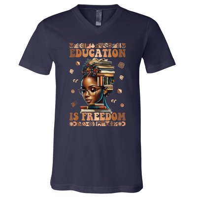 Black History Month Education Is Freedom Teacher V-Neck T-Shirt