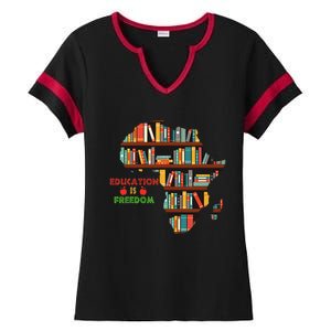 Black History Month Education Is Freedom Book Reader Ladies Halftime Notch Neck Tee