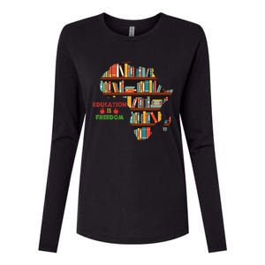 Black History Month Education Is Freedom Book Reader Womens Cotton Relaxed Long Sleeve T-Shirt