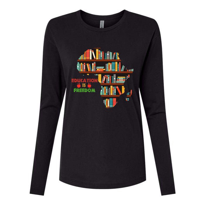 Black History Month Education Is Freedom Book Reader Womens Cotton Relaxed Long Sleeve T-Shirt