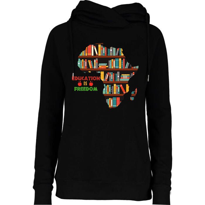 Black History Month Education Is Freedom Book Reader Womens Funnel Neck Pullover Hood