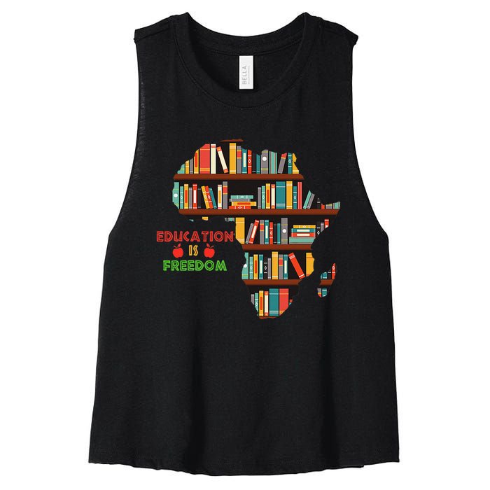 Black History Month Education Is Freedom Book Reader Women's Racerback Cropped Tank