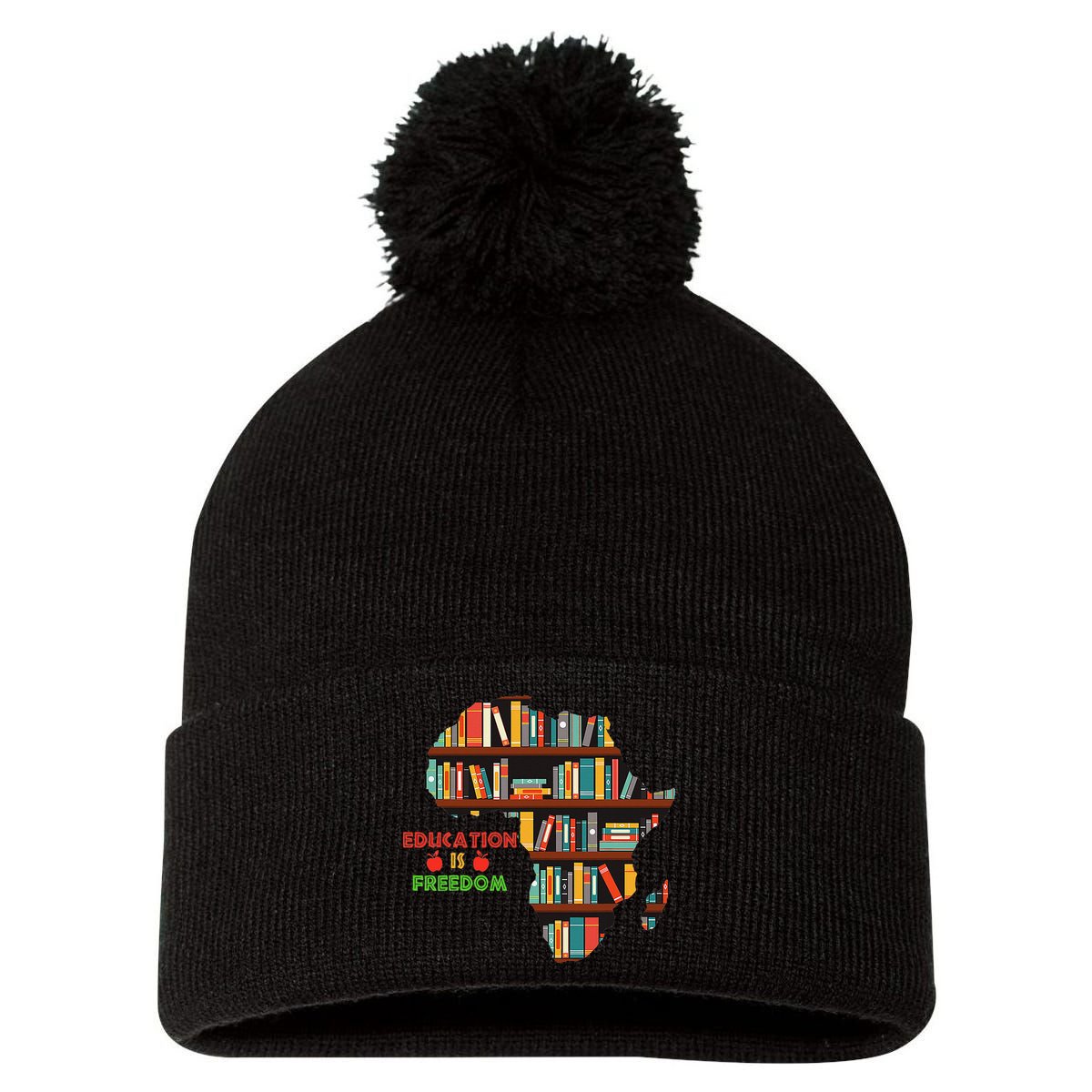 Black History Month Education Is Freedom Book Reader Pom Pom 12in Knit Beanie