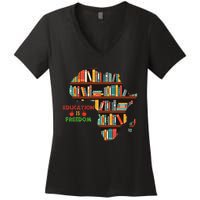 Black History Month Education Is Freedom Book Reader Women's V-Neck T-Shirt