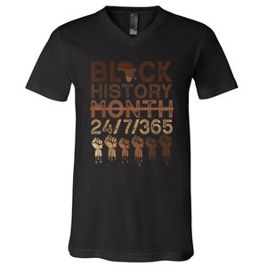 Black History Month Shirts Black History 365 Melanin Pride V-Neck T-Shirt