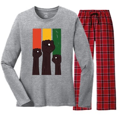 Black History Month Fist Pride Women's Long Sleeve Flannel Pajama Set 