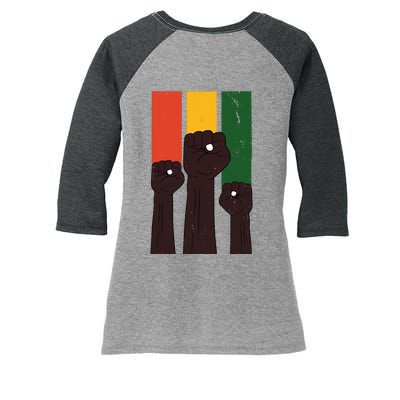 Black History Month Fist Pride Women's Tri-Blend 3/4-Sleeve Raglan Shirt