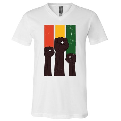 Black History Month Fist Pride V-Neck T-Shirt