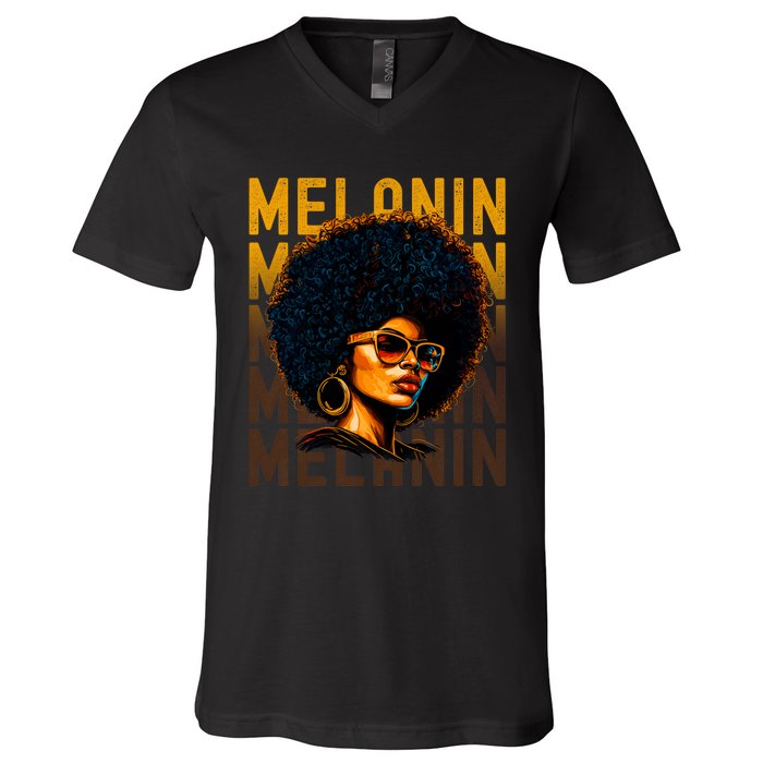 Black History Month Afro Lover Black Strong Women Afro Love Melanin African Girl V-Neck T-Shirt