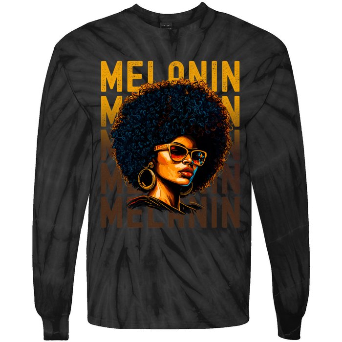 Black History Month Afro Lover Black Strong Women Afro Love Melanin African Girl Tie-Dye Long Sleeve Shirt