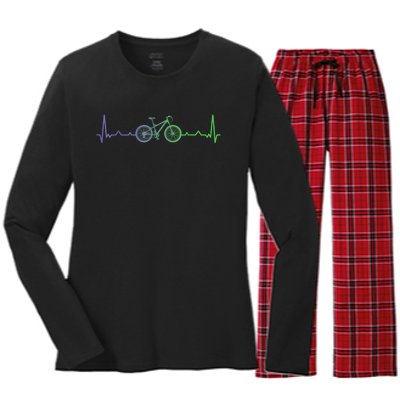 Bicycle Heartbeat Mountain Bike MTB Women's Long Sleeve Flannel Pajama Set 