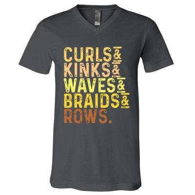 Black History Month Womens Curls Kinks Waves Braids Rows V-Neck T-Shirt