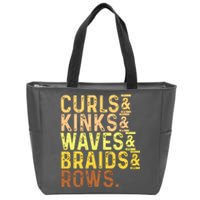 Black History Month Womens Curls Kinks Waves Braids Rows Zip Tote Bag