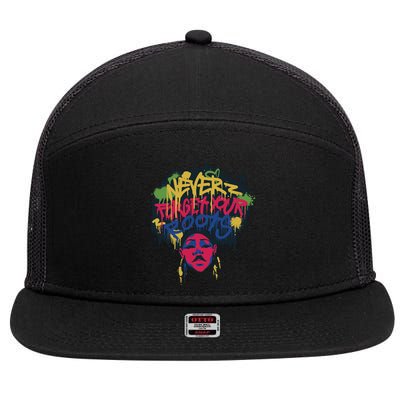 Black History Month Never Forget Your Roots Afro 7 Panel Mesh Trucker Snapback Hat