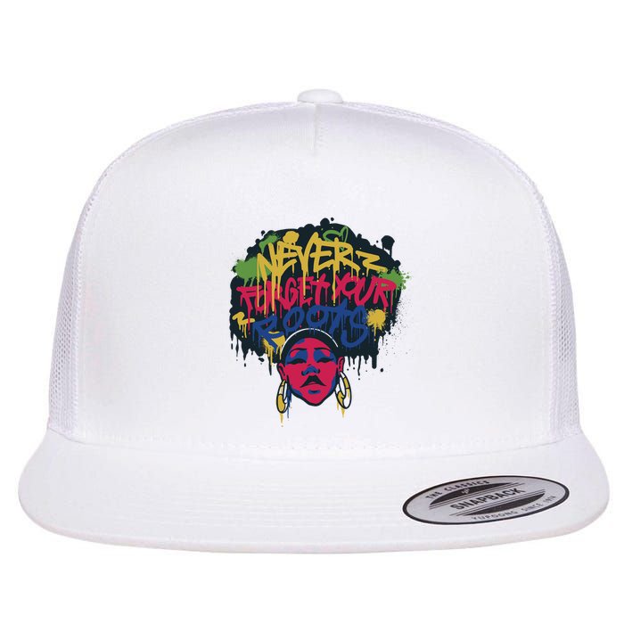 Black History Month Never Forget Your Roots Afro Flat Bill Trucker Hat