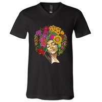 Black History Month Afro Lover Black Strong Women Afro Love Melanin African Girl V-Neck T-Shirt