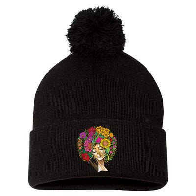 Black History Month Afro Lover Black Strong Women Afro Love Melanin African Girl Pom Pom 12in Knit Beanie