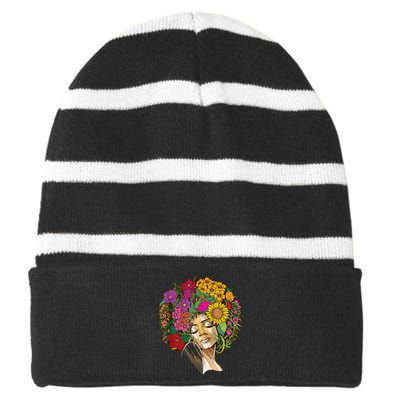 Black History Month Afro Lover Black Strong Women Afro Love Melanin African Girl Striped Beanie with Solid Band