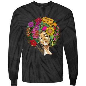 Black History Month Afro Lover Black Strong Women Afro Love Melanin African Girl Tie-Dye Long Sleeve Shirt