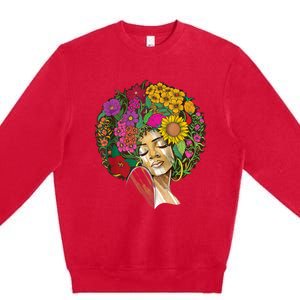 Black History Month Afro Lover Black Strong Women Afro Love Melanin African Girl Premium Crewneck Sweatshirt